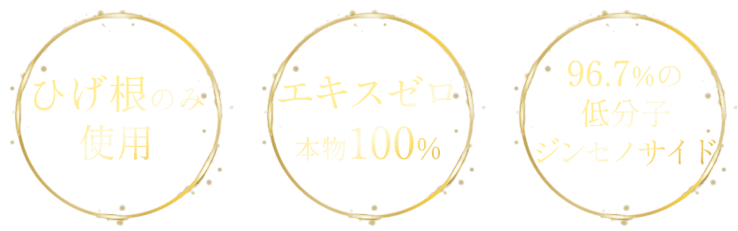 ひげ根のみ使用＋エキスゼロ本物100％＋96.7％の低分子ジンセノイド